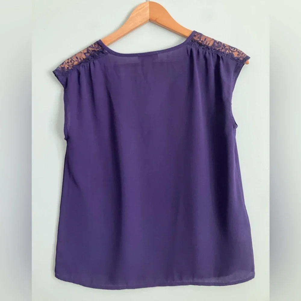 LOFT Purple Light Weight Boxy Lace Tank Blouse Size XSP - Picture 5 of 9